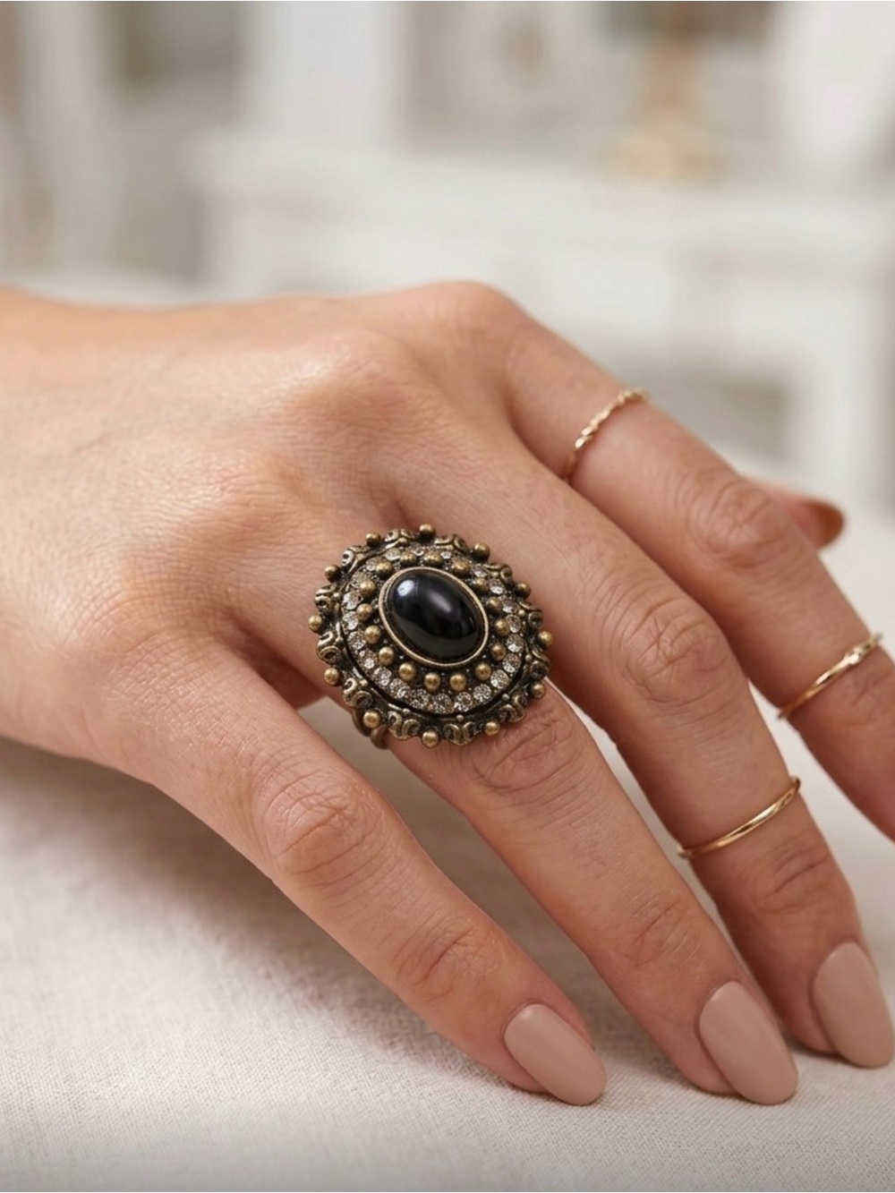 Vintage-Inspired Black Stone Gold Ring